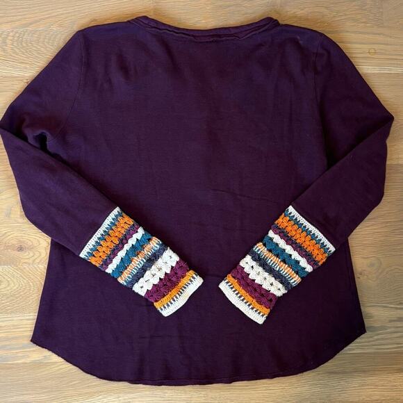 Sundance Crochet Knit Henley Long Sleeve Shirt Multicolor Women’s Size Medium - Picture 5 of 7